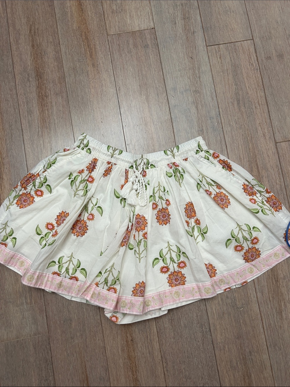 White Floral Boho Skort with Pink Border size S